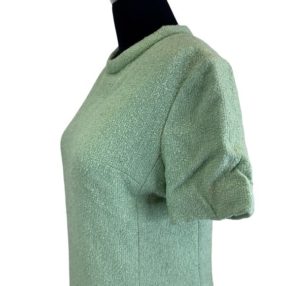 Vintage 1960s Mint Green Textured A-Line Dress - Size 16 Lined Mod Retro Look - Picture 8 of 16